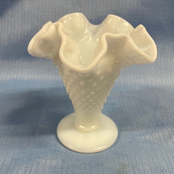 Fenton Other - Fenton milk Glass Hobnail Double Ruffle Trumpet Vase 4”